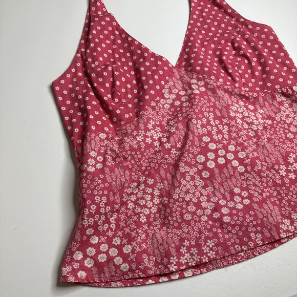 Distsy Floral Halter Crop Top M Pink White Boho Y2K Grunge Hippie Festival - Picture 3 of 7